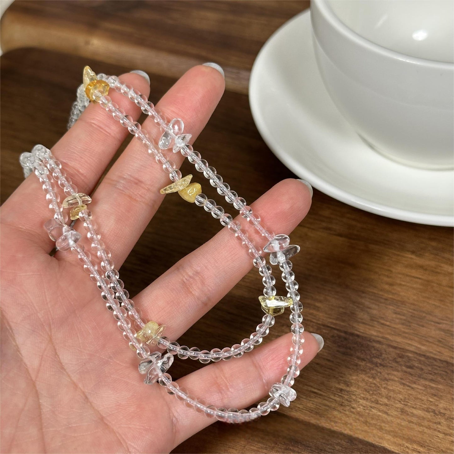 citrine and clear quartz wealth energy necklace