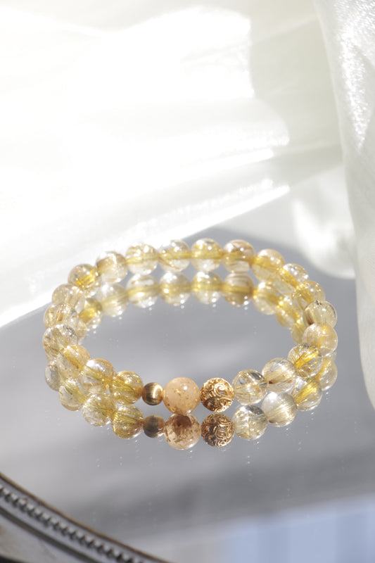 Twisted Silk Blonde Crystal Bracelet for Wealth and Business Growth
Rutilated Quartz Wealth Magnet Bracelet with Gold Accents
