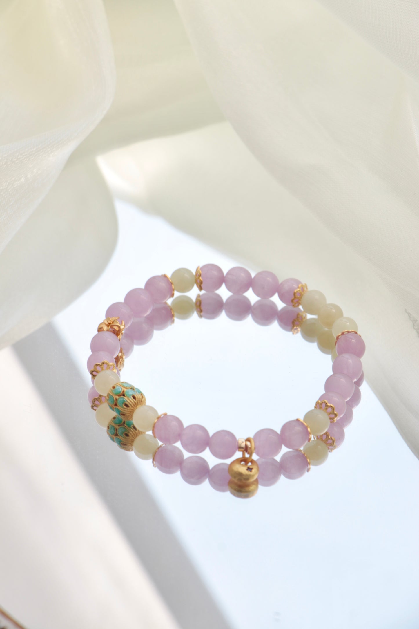 Hetian Jade, Spinel & Cloisonné Beaded Bracelet – Ignite the Nine Purple Fire Star for Feminine Power & Fortune
