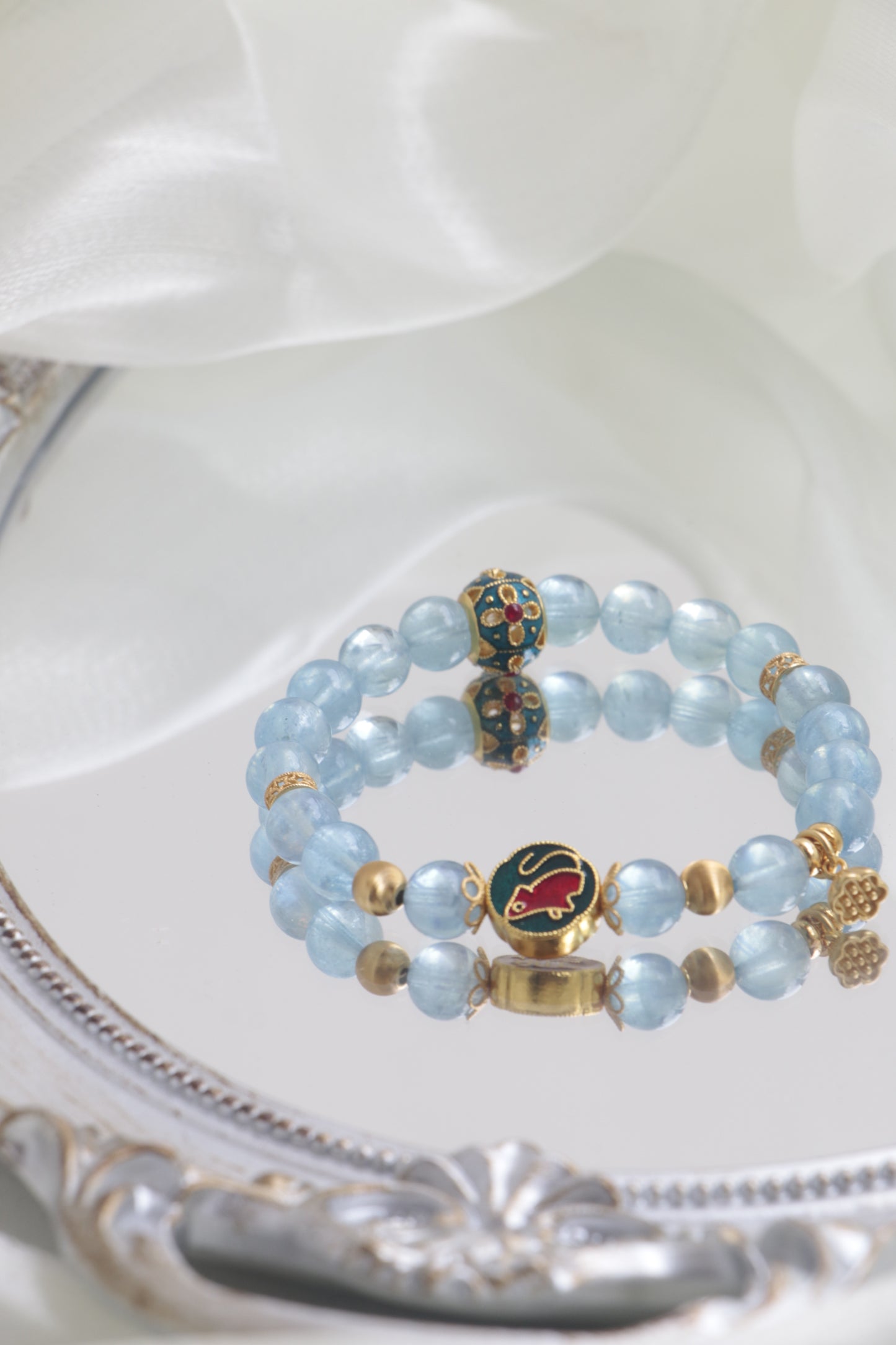 Jingtai Blue Enamel Zodiac Rat Sea Blue Sapphire Bracelet – Attract Luck, Overcome Crises & Gain Noble Support
