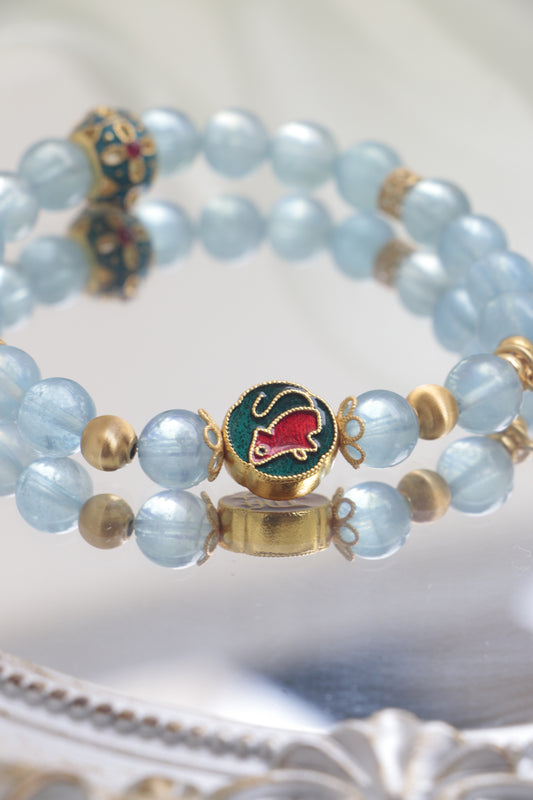 Jingtai Blue Enamel Zodiac Rat Sea Blue Sapphire Bracelet – Attract Luck, Overcome Crises & Gain Noble Support