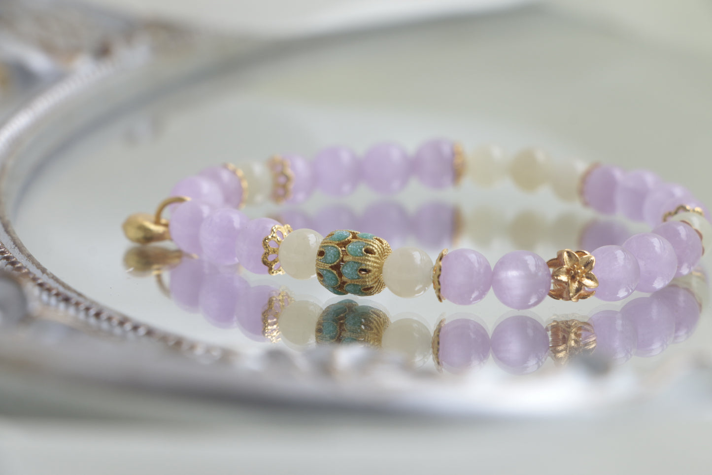 Hetian Jade, Spinel & Cloisonné Beaded Bracelet – Ignite the Nine Purple Fire Star for Feminine Power & Fortune