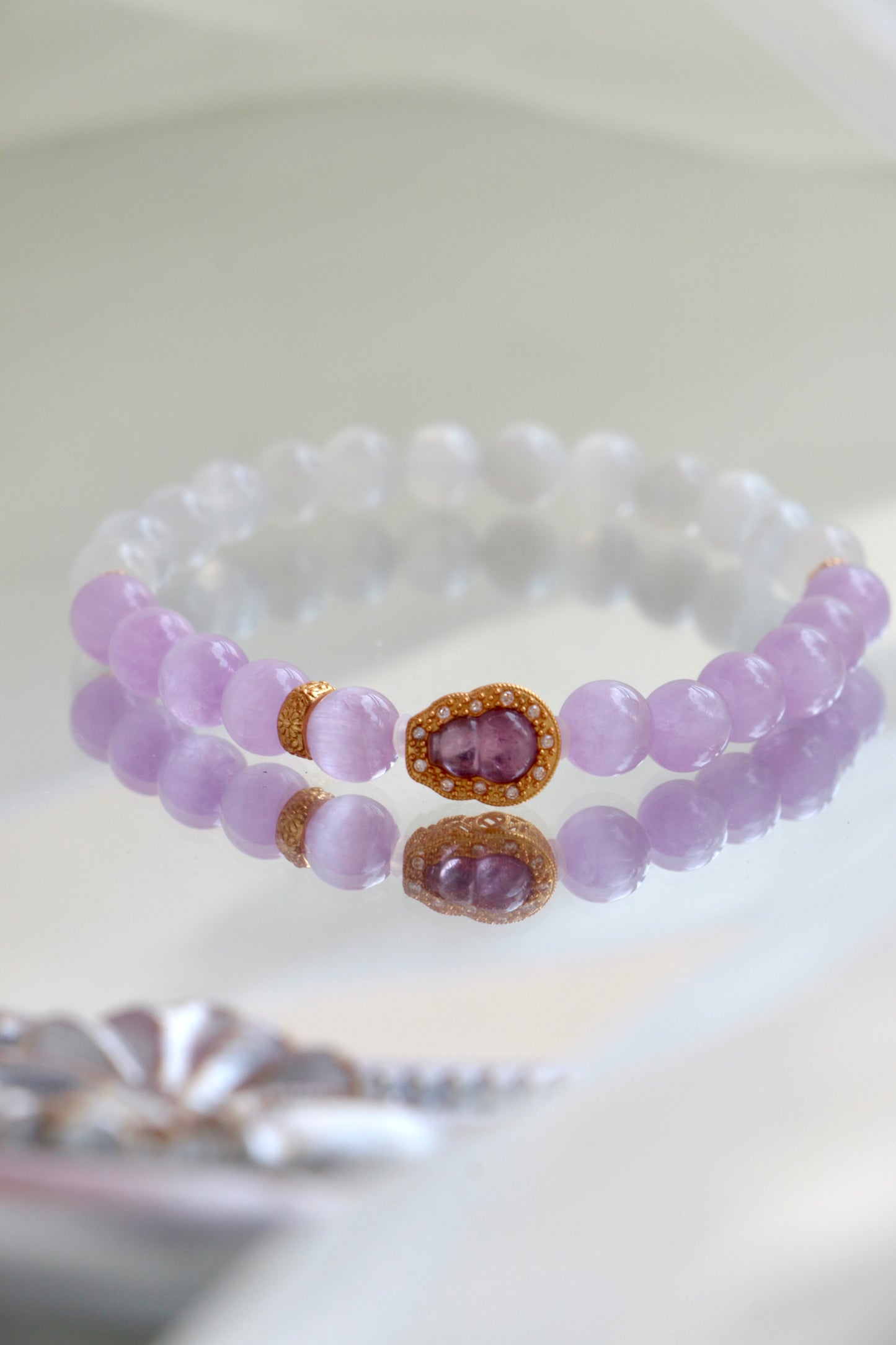 tourmaline lepidolite bracelet with feng shui gourd for personal growth and success