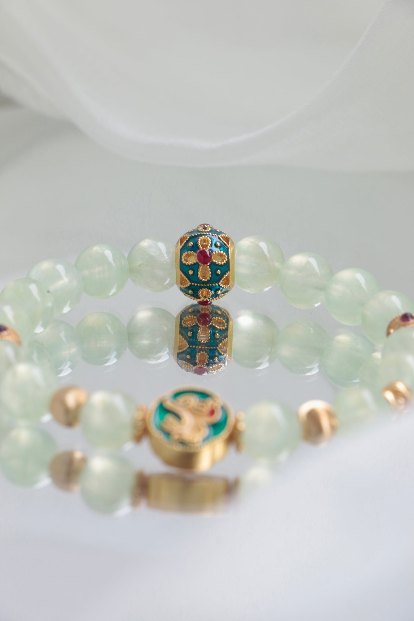 prehnite and cloisonnƩ horse bracelet for popularity and noble luck