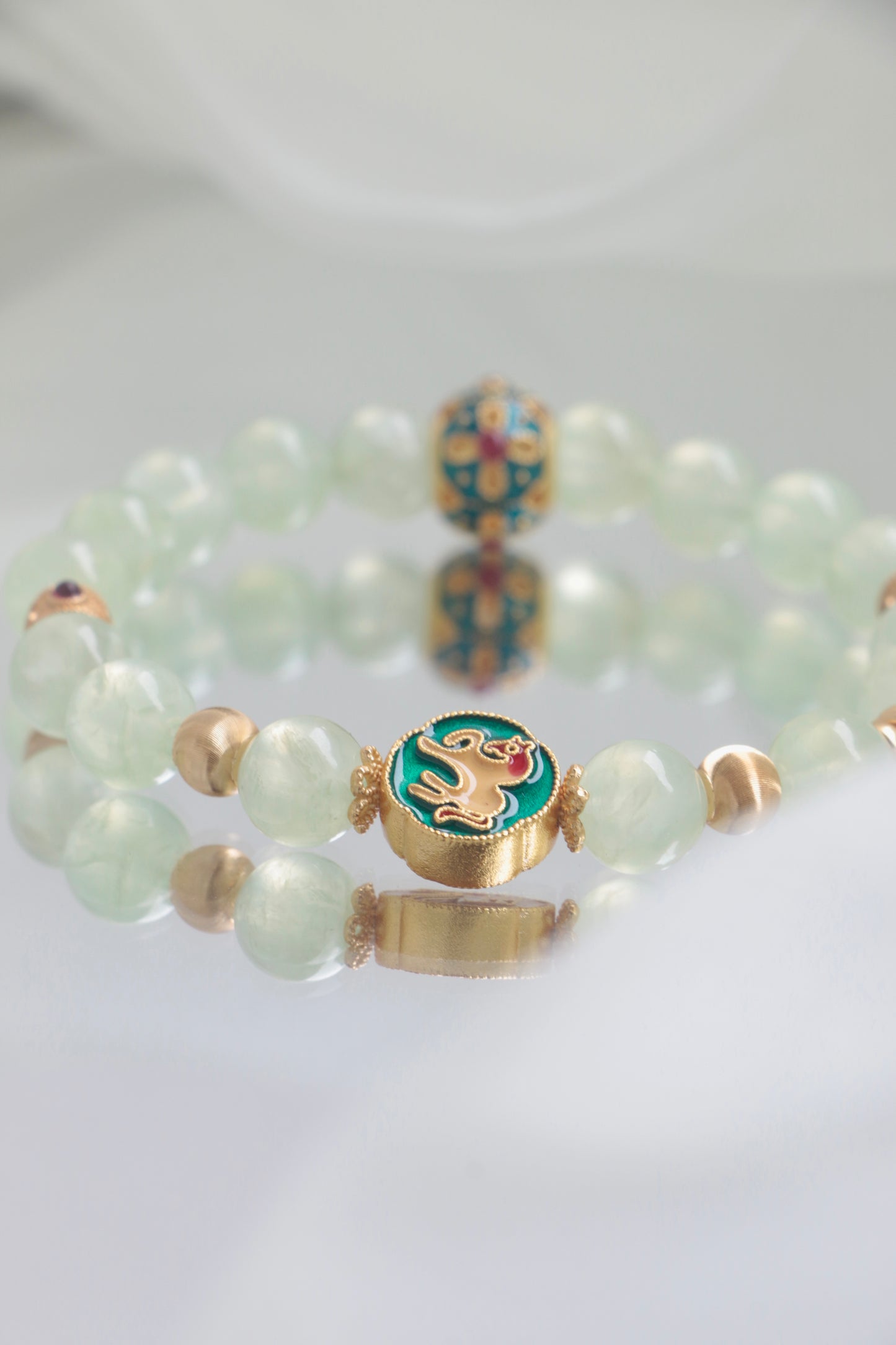 prehnite and cloisonnƩ horse bracelet for popularity and noble luck