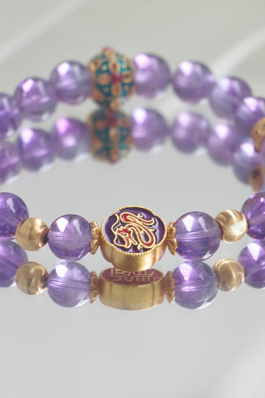 purple amethyst bracelet with dragon cloisonné bead for zodiac luck and power