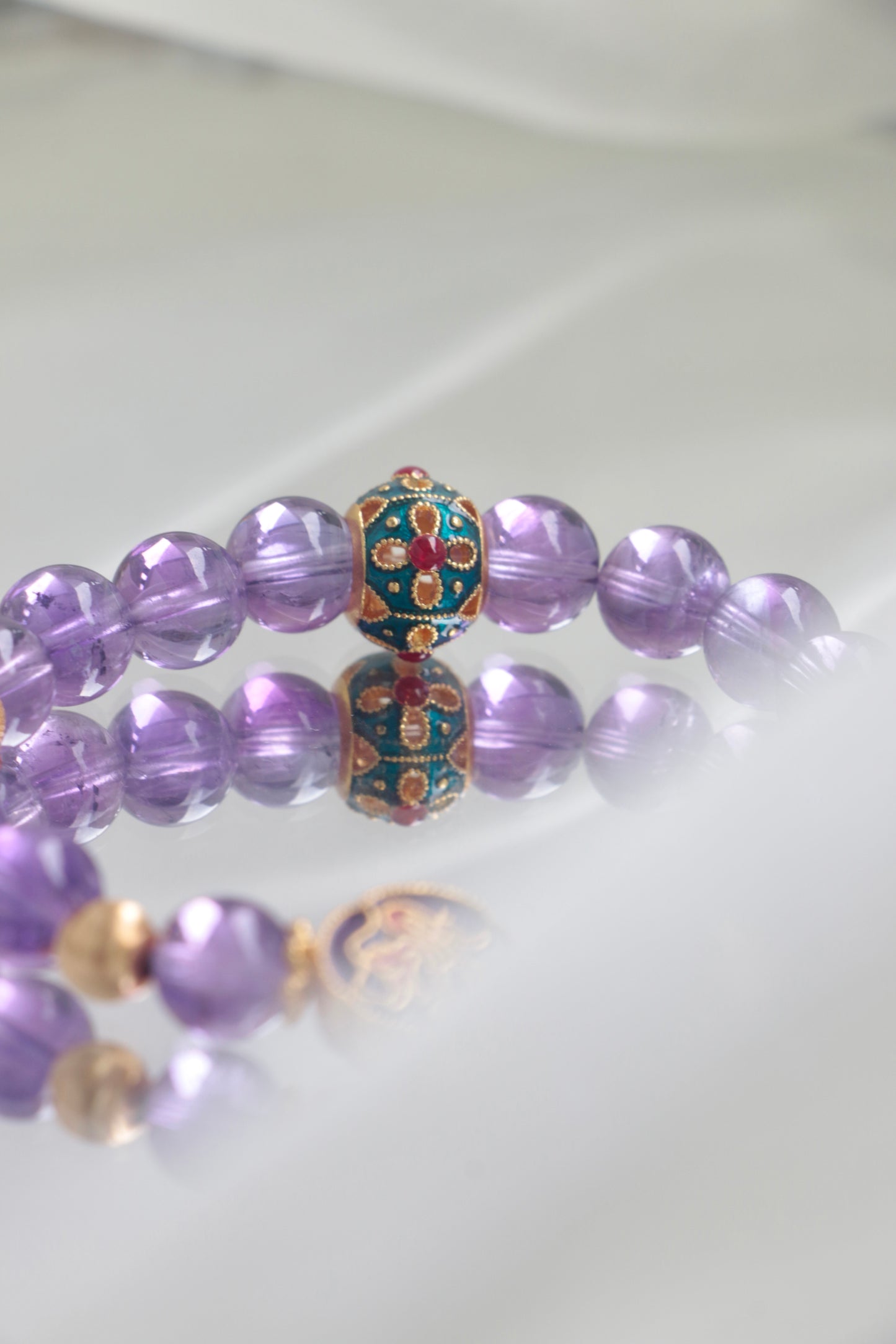 purple amethyst bracelet with dragon cloisonné bead for zodiac luck and power