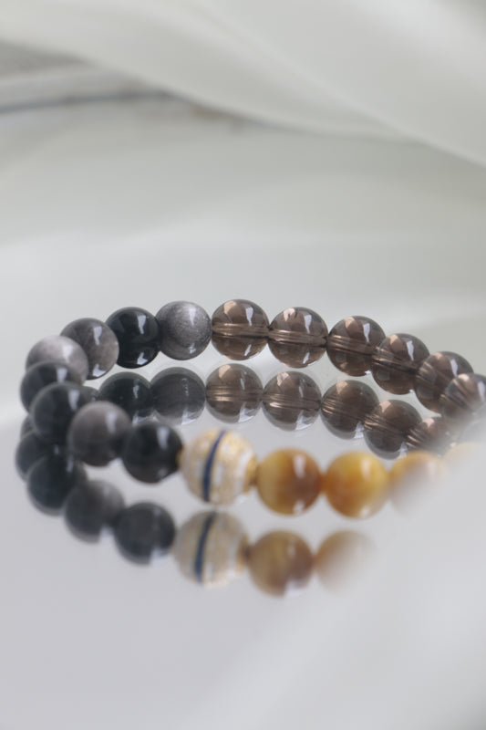 Golden Tiger Eye Cloisonné Obsidian Tea Stone Bracelet