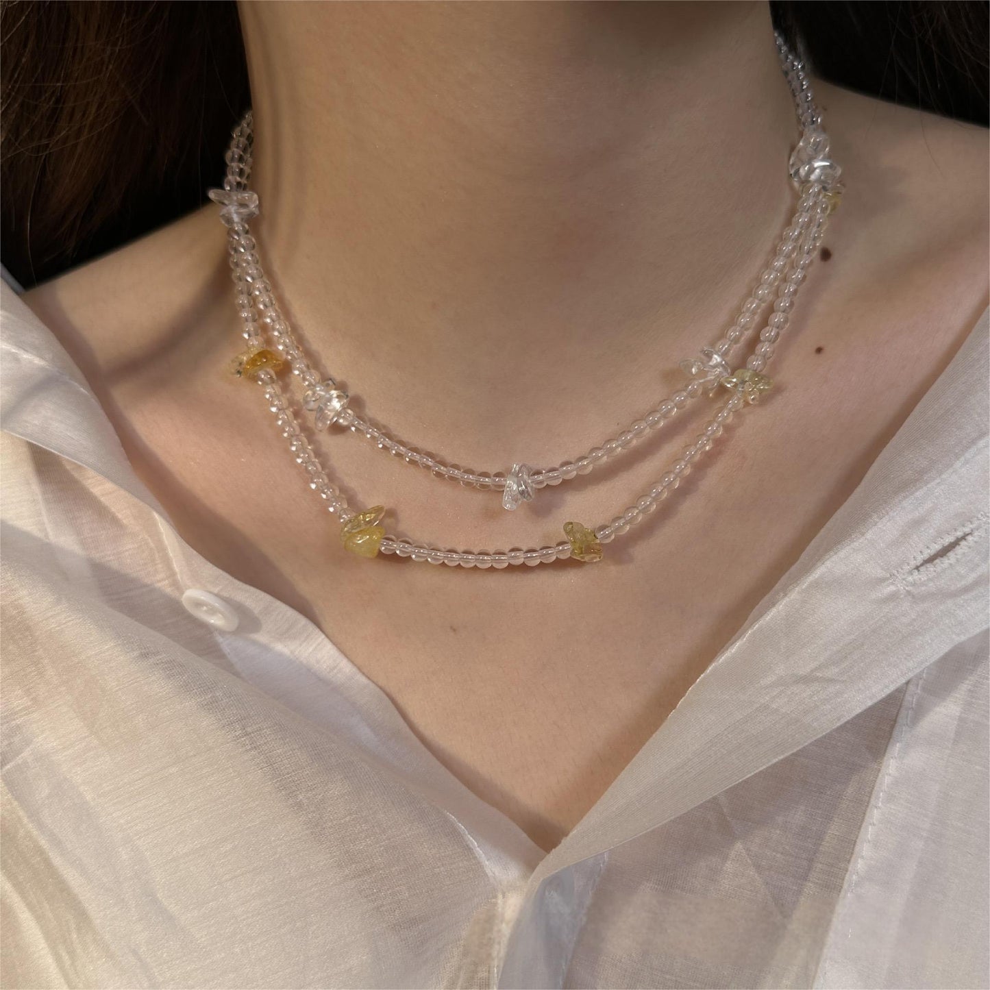Clarity & Wealth Necklace – Citrine & Clear Quartz Energy Pendant