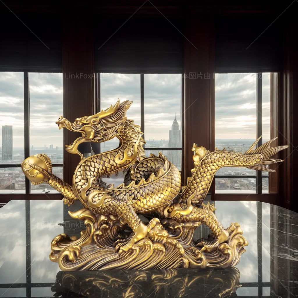 Hand-carved solid copper dragon statue for office success and authority energy