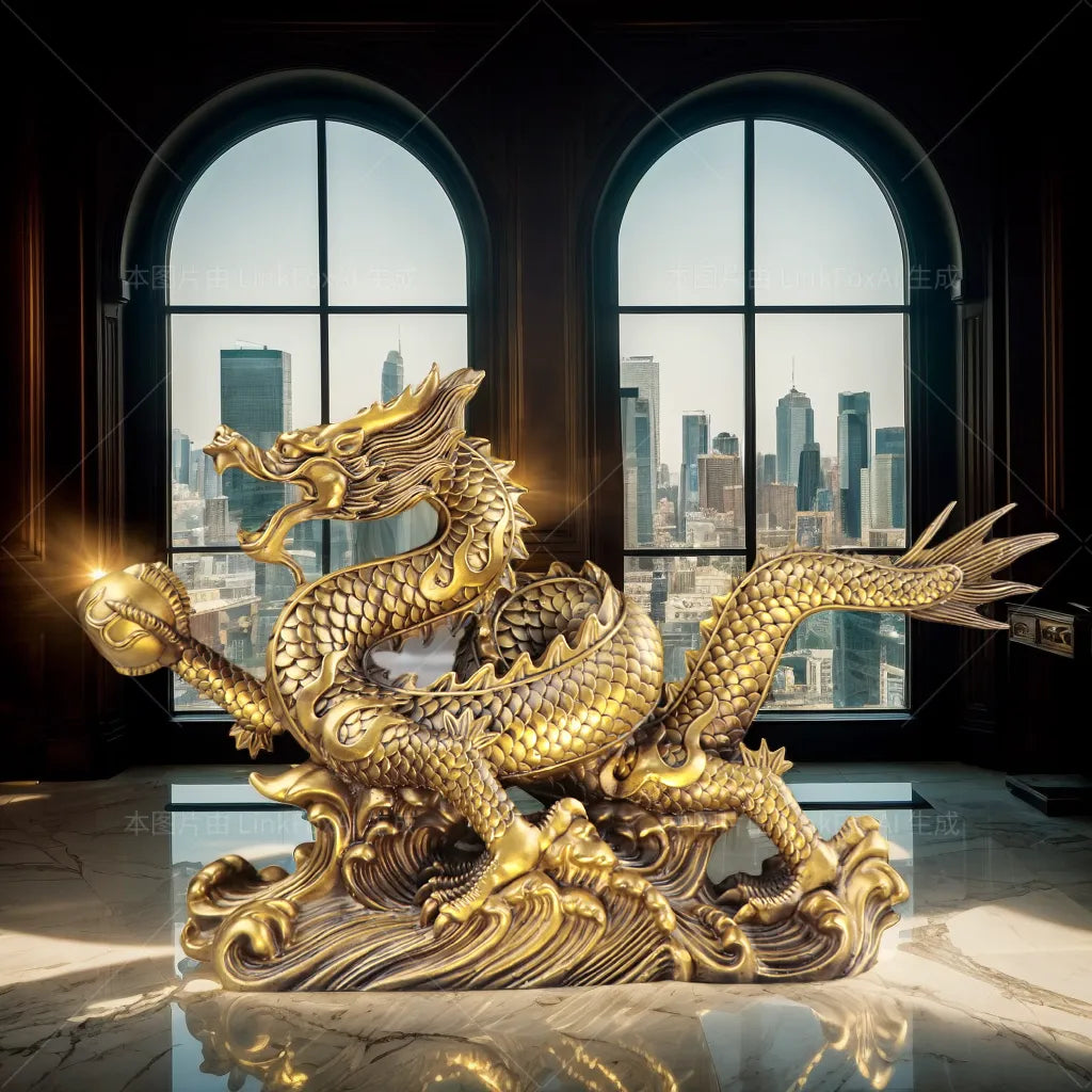 Hand-carved solid copper dragon statue for office success and authority energy