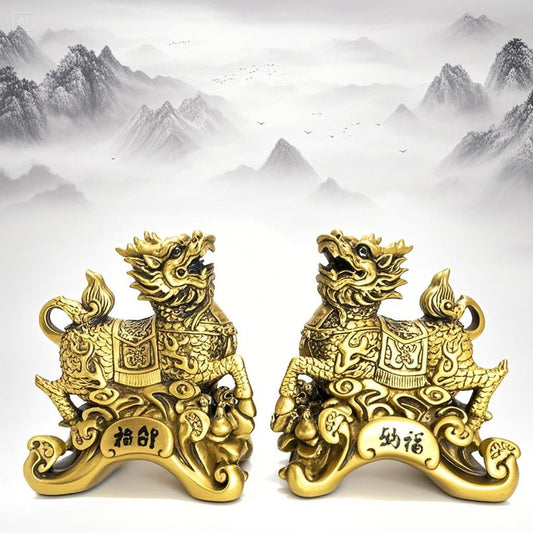 Antique Bronze Feng Shui Guardian Lions for Door Protection
Male and Female Auspicious Lion Pair for Health and Wealth