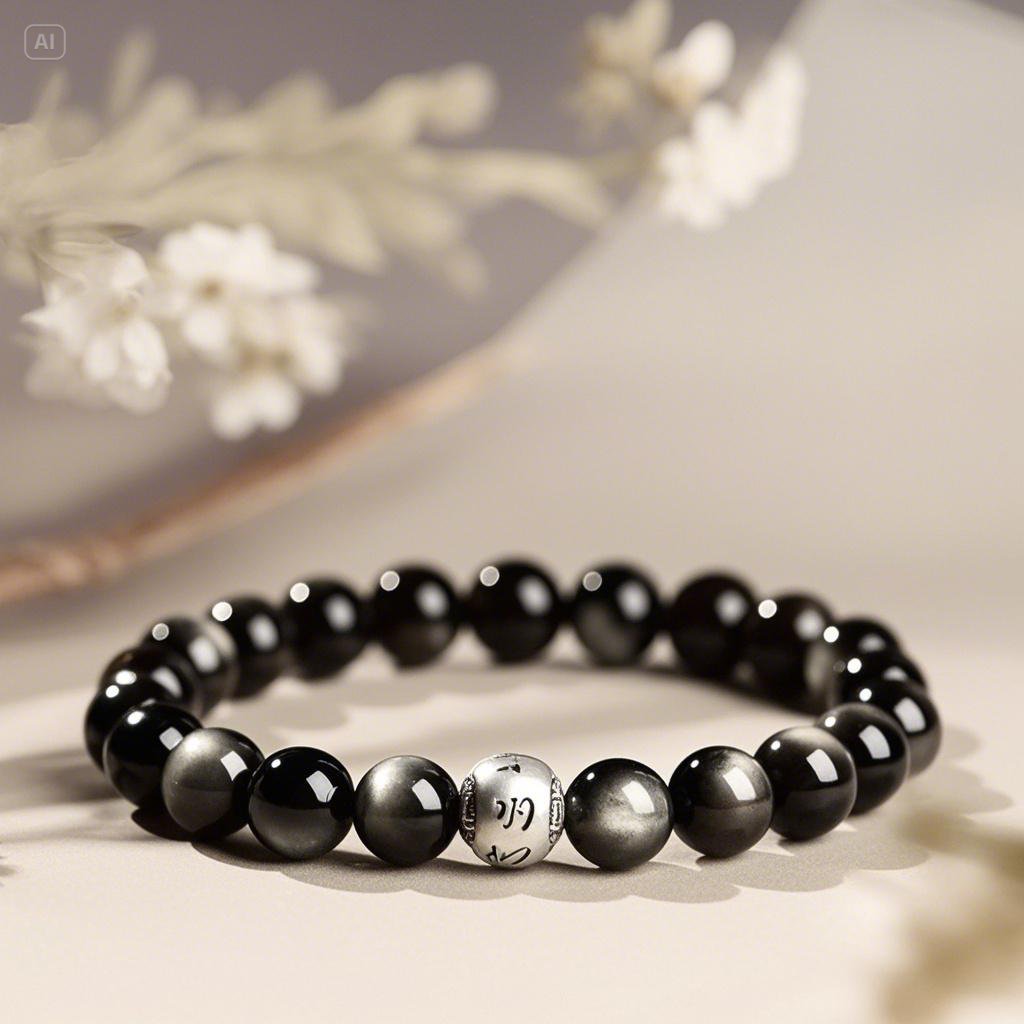 Black Obsidian Bead Bracelet for Social Energy and Negativity Protection
Feng Shui Obsidian Jewelry with Om Charm for Relationships