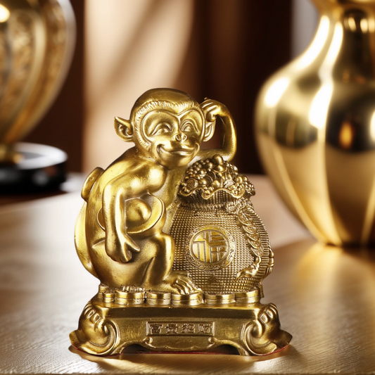 Bronze Monkey Money Bag Feng Shui Ornament for Qimen and Liuren Wealth Layouts
Ancient Chinese Wealth Talisman with Coin Motifs for Financial Success