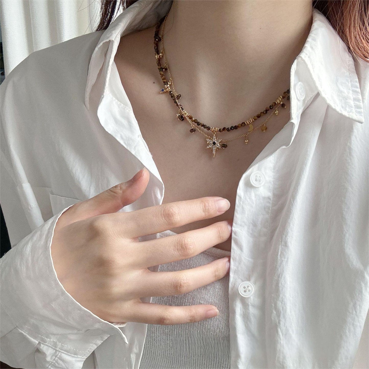 tiger’s eye retro fringe necklace for women in leadership
