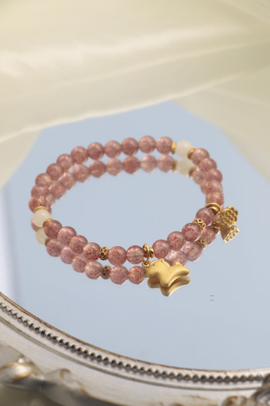 Chinese Zodiac Horse Charm Bracelet with Strawberry Quartz for Luck and Protection
Liuren Divination Jewelry to Attract Love and Noble Helpers