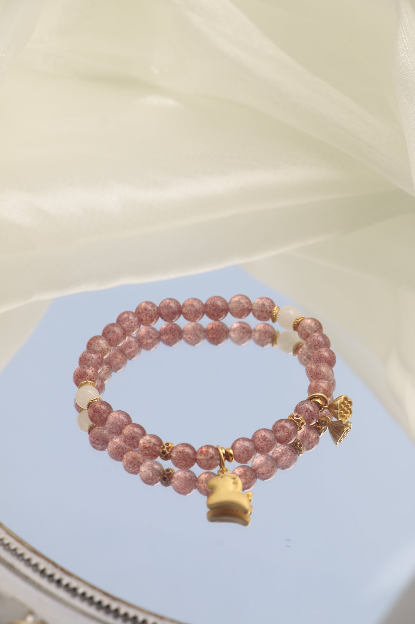 Chinese Zodiac Horse Charm Bracelet with Strawberry Quartz for Luck and Protection
Liuren Divination Jewelry to Attract Love and Noble Helpers