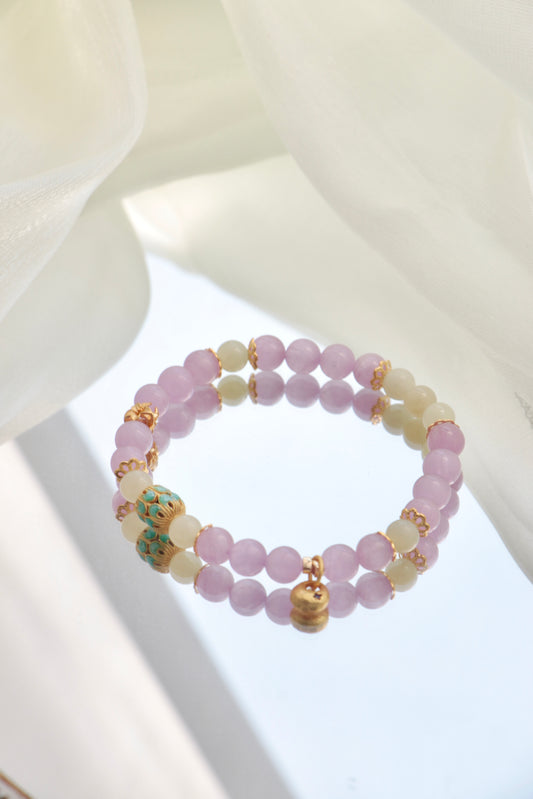 Hetian Jade, Spinel & Cloisonné Beaded Bracelet – Ignite the Nine Purple Fire Star for Feminine Power & Fortune