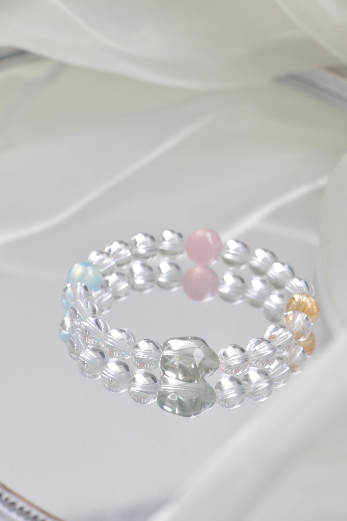 five element bracelet with aquamarine and citrine for energy healing