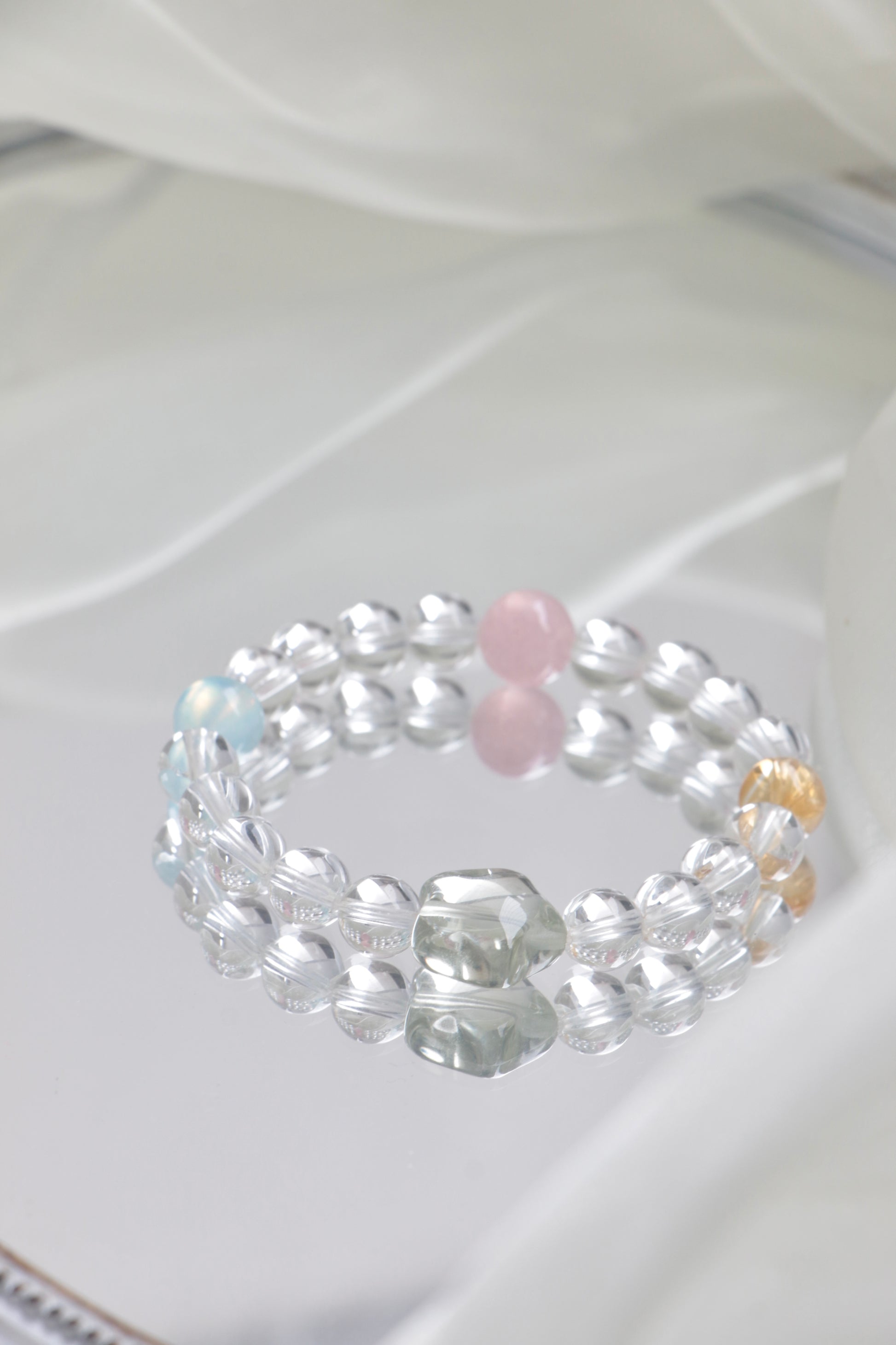 five element bracelet with aquamarine and citrine for energy healing