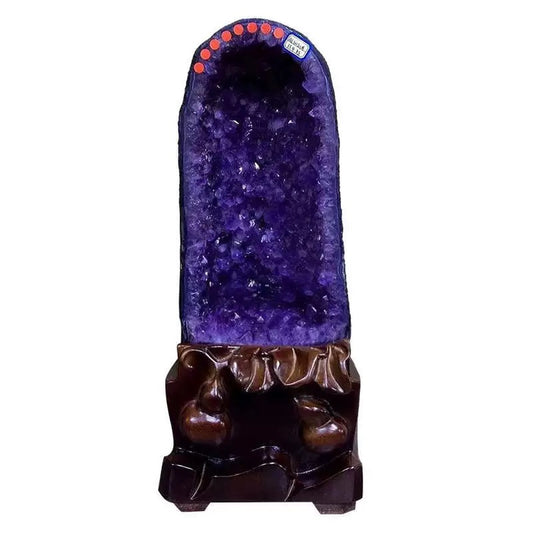 Natural Purple Amethyst Geode for Feng Shui Wealth and Energy Cleansing
Raw Amethyst Cave on Rosewood Stand for Qi Accumulation and Abundance