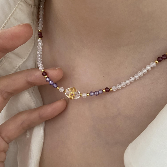 🔮Ziqi Rising Necklace – Clear Quartz, Garnet & Amethyst for Five Element Balance