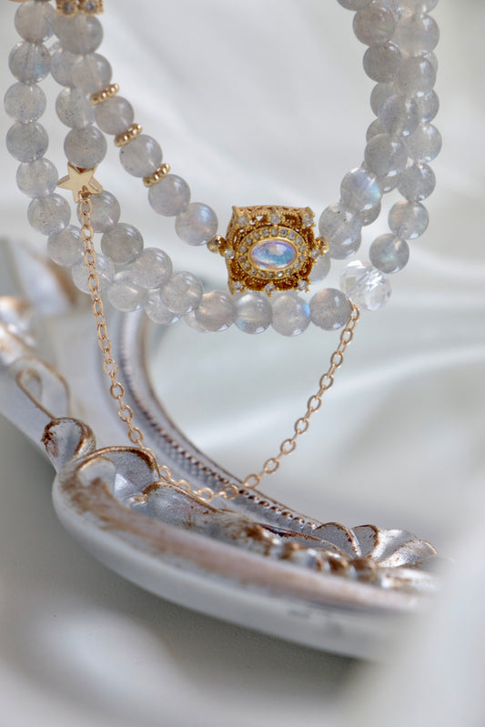 🌙Gray Moonstone & Opal Energy Necklace – 2-in-1 for Power & Promotion