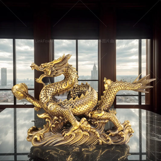 Hand-carved solid copper dragon statue for office success and authority energy