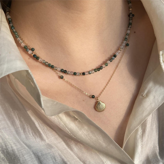 🌿Moss Agate & Shell Layered Necklace for Popularity and Personal Magnetism