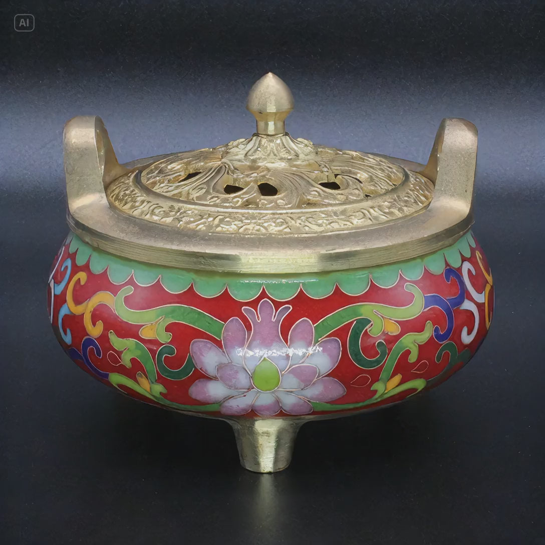 Jingtai Blue Cloisonné Incense Burner for Smoke Cleansing and Meditation
Copper Ritual Object with Gold Filigree for Ancestor Offerings