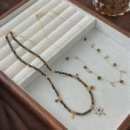 tiger’s eye retro fringe necklace for women in leadership
