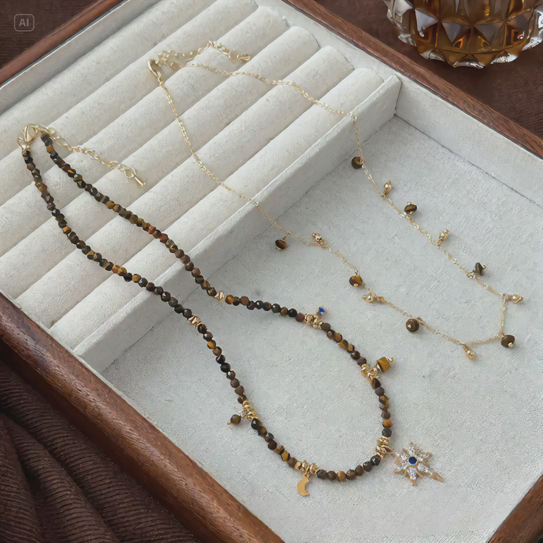 tiger’s eye retro fringe necklace for women in leadership
