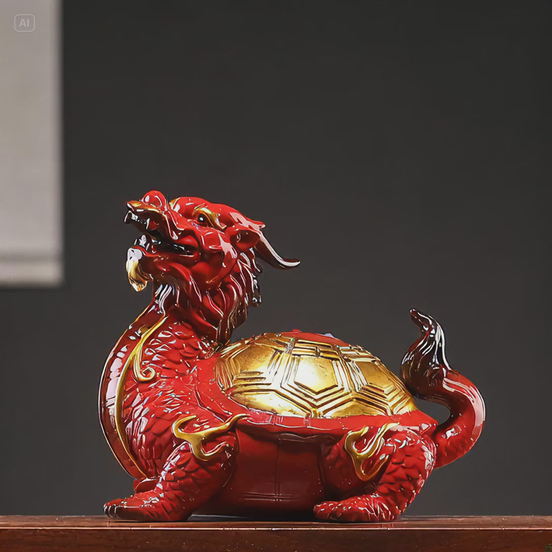 Obsidian Zen Turtle Statue for Water Energy Control and Career Success
Qimen Dunjia Bagua Turtle with Lotus Base for Disaster Protection
