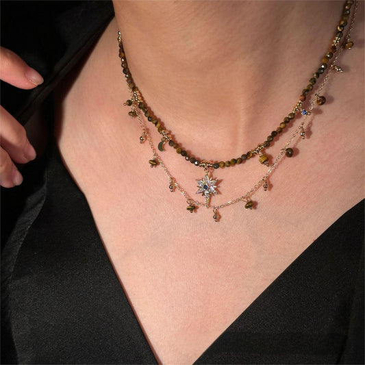 👁️‍🔥 Goddess Eye Tiger's Eye Necklace – Retro Fringe for Power & Creativity